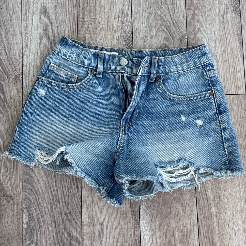 Zara Light Blue Distressed Denim Shorts
